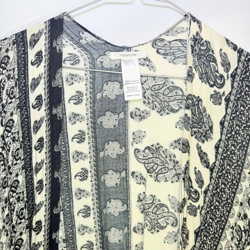 Maurices Womens Paisley Tassel Trim Kimono Wrap Black White One Size Boho